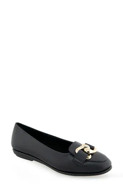 Aerosoles Bell Chain Bit Flat In Black Faux Leather