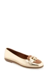 Aerosoles Bell Chain Bit Flat In Gold/tan Faux Leather
