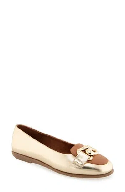 Aerosoles Bell Chain Bit Flat In Gold/tan Faux Leather
