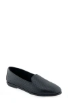 Aerosoles Betunia Womens Leather Loafers In Black Embossed Woven Faux