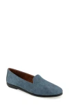 Aerosoles Betunia Smoking Slipper In Blue Denim Textured Leather