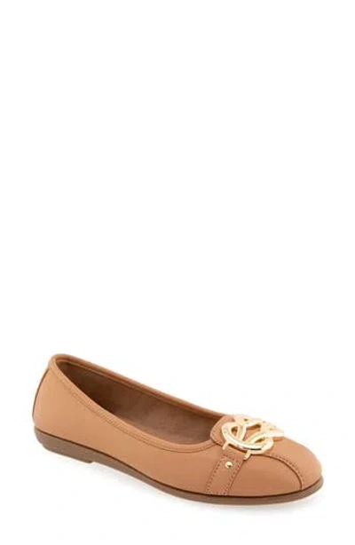 Aerosoles Big Bet Buckle Round Toe Flat In Natural Faux Leather