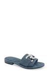 Aerosoles Big Charm Link Slide Sandal In Blue Jean Faux Leather