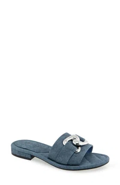 Aerosoles Big Charm Link Slide Sandal In Blue Jean Faux Leather