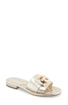 Aerosoles Big Charm Link Slide Sandal In Gold Metallic Faux Leather