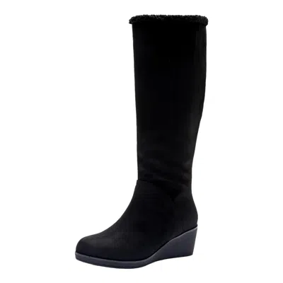 Aerosoles Binocular Tall Wedge Boot Black Faux Suede Binocular-shearling Women's