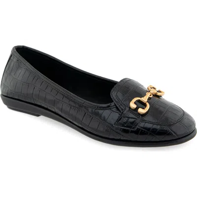 Aerosoles Bobbi Bit Flat In Black Croco Faux Leather