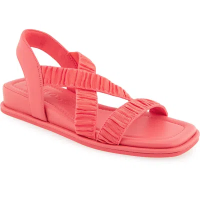 Aerosoles Bora Slingback Wedge Sandal In Coral Rouched Elastic Fabric