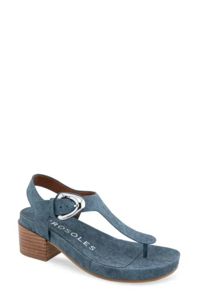 Aerosoles California T-strap Sandal In Blue Jean Denim Faux Leather