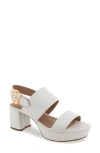 Aerosoles Camera Platform Sandal In White Crackled Leather
