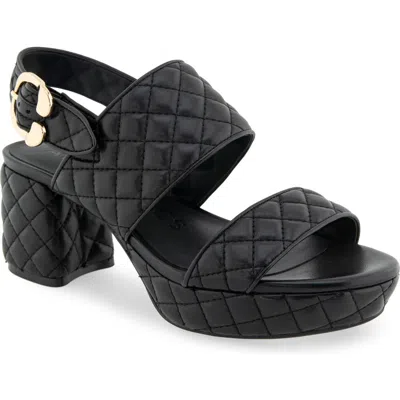 Aerosoles Camera Quilted Slingback Platform Sandal In Black Leather
