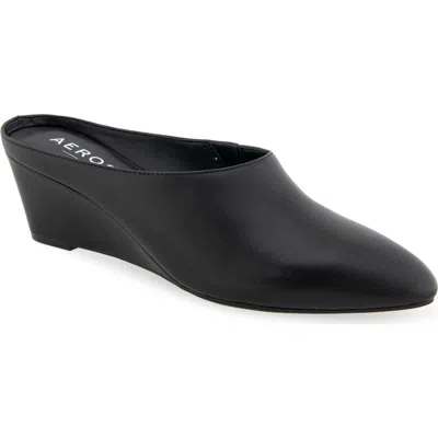 Aerosoles Camia Wedge Mule In Black Leather