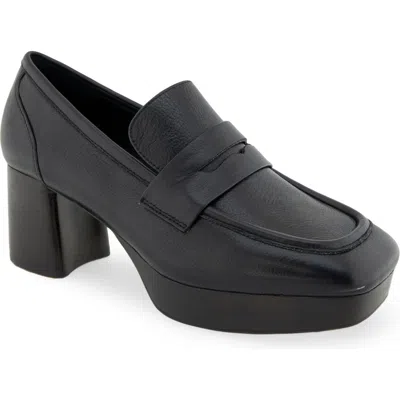 Aerosoles Cavour Platform Penny Loafer Pump In Black Leather