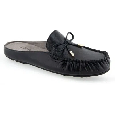 Aerosoles Cody Womens Bow Leather Slide Slippers In Black Leather