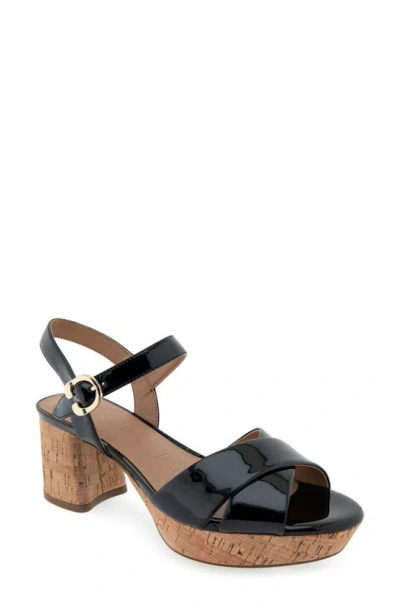 Aerosoles Cosmos Suede Sandal In Black Patent Pu