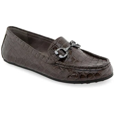Aerosoles Dallas Womens Animal Print Faux Leather Loafers In Chocolate