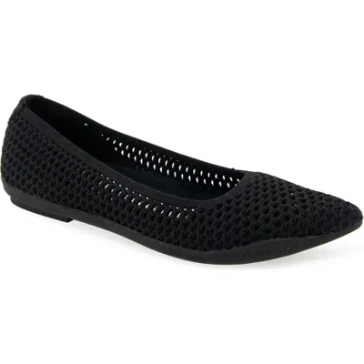 Aerosoles Danielle Knit Flat In Black Textured Knit Fabric