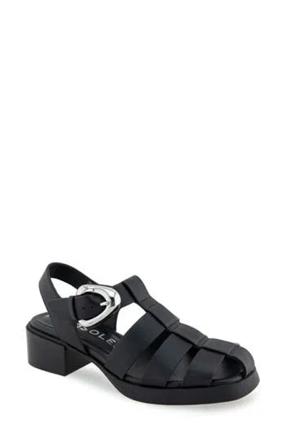Aerosoles Dapper Fisherman Sandal In Black Faux Leather