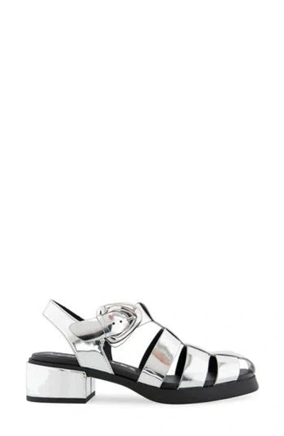 Aerosoles Dapper Fisherman Sandal In Silver Mirror Metallic Faux Leather