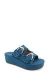 Aerosoles Darcy Flatform Slide Sandal In Medium Blue Denim