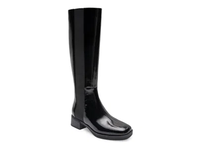 Aerosoles Daria Knee High Boot In Black Patent Crinkled Faux