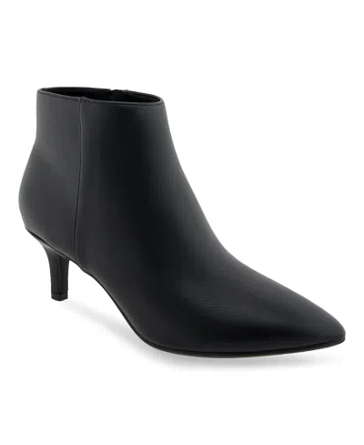 Aerosoles Edith Womens Faux Leather Ankle Booties In Black Faux Leather - Polyurethane