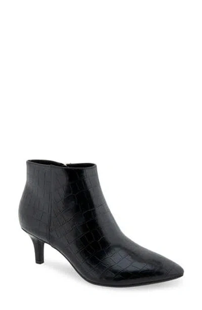 Aerosoles Edith Faux Leather Bootie In Black Crocodile Faux Leather - Polyureth