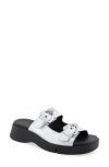 Aerosoles Faith Flatform Slide Sandal In Silver Metallic Textured Faux Leather