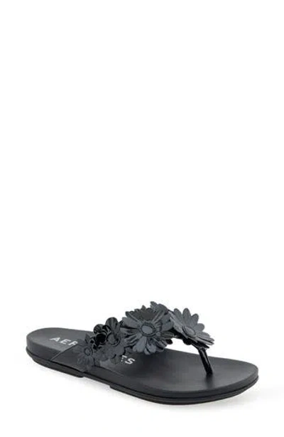 Aerosoles Farrah Flower Sandal In Black Patent Faux Leather