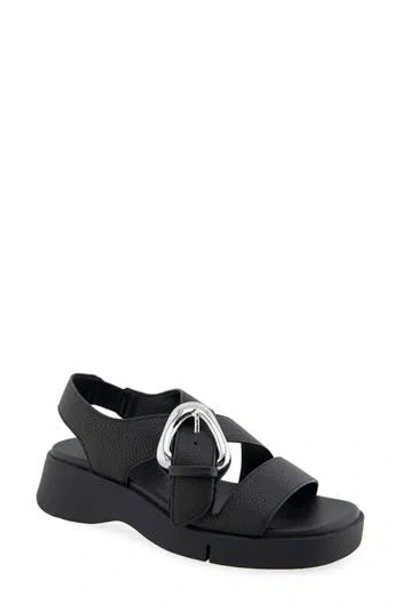 Aerosoles Fez Strappy Sandal In Black Pebbled Leather