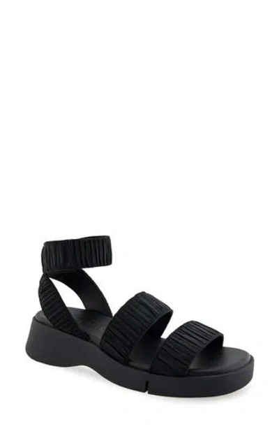 Aerosoles Fiona Flatform Sandal In Black Rouched Elastic Fabric