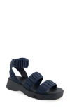Aerosoles Fiona Flatform Sandal In Navy Rouched Elastic Fabric