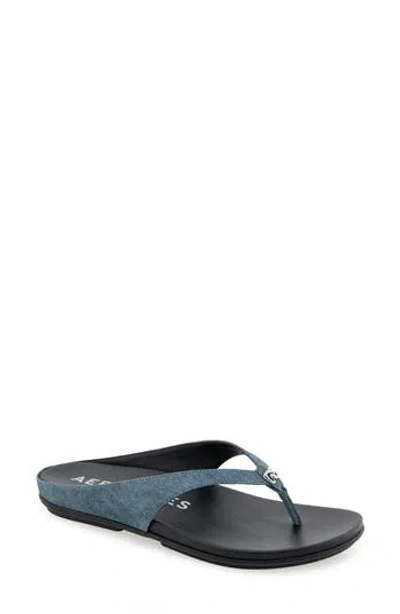 Aerosoles Fisher Sandal In Blue Jean Denim Textured Faux Leather
