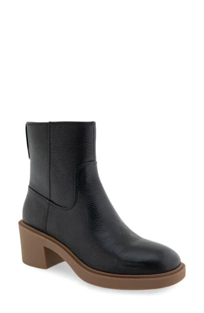 Aerosoles Garie Block Heel Bootie In Black Grainy Leather