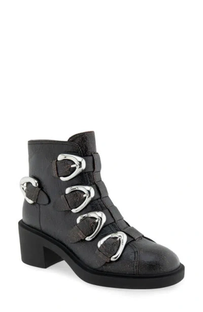 Aerosoles Gavyn Bootie In Black Crackled Leather