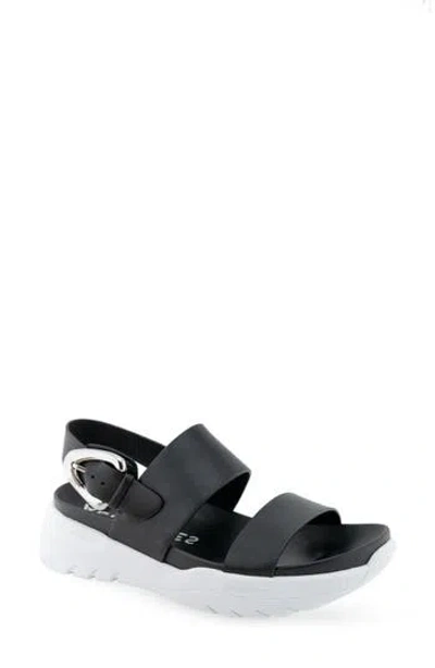 Aerosoles Hari Platform Sandal In Black Faux Leather-polyurethane