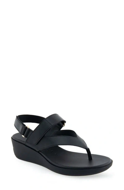 Aerosoles Ilara Wedge Sandal In Black Polyurethane