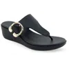 Aerosoles Izola Womens Metallic Thong Wedge Sandals In Black