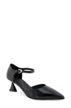 Aerosoles January Ankle Strap Pointed Toe Pump In Black Leather