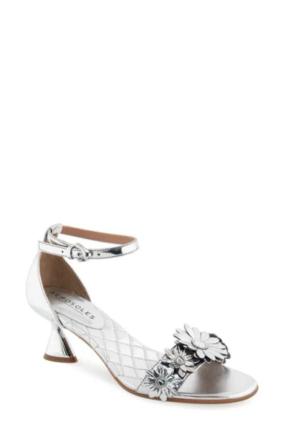 Aerosoles Jazzier Ankle Strap Sandal In Silver Mirror Floral Leather