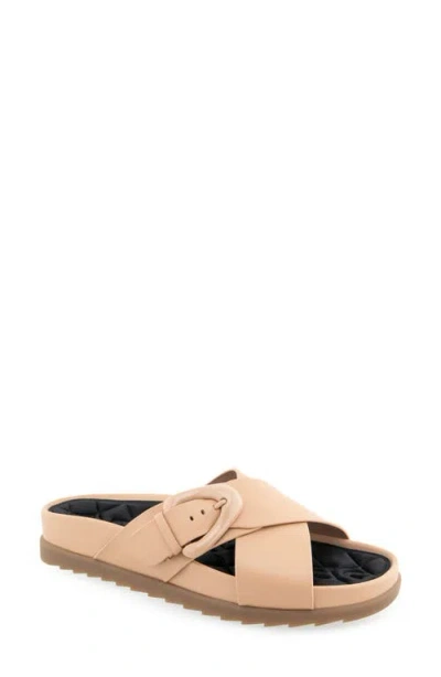 Aerosoles Lago Flatform Slide Sandal In Beige Bisque Leather