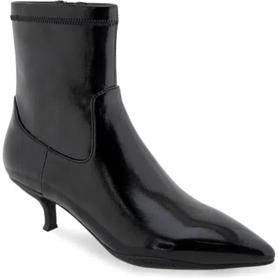 Aerosoles Lasko Kitten Heel Bootie In Black Patent Crinkled Faux Leather-polyu
