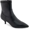 Aerosoles Lasko Kitten Heel Bootie In Black Stretch Smooth Faux Leather-polyur