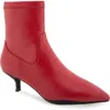 Aerosoles Lasko Kitten Heel Bootie In Red Stretch Smooth Faux Leather-polyuret