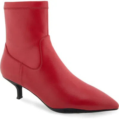 Aerosoles Lasko Kitten Heel Bootie In Red Stretch Smooth Faux Leather-polyuret