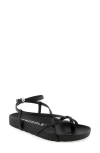 Aerosoles Leera Ankle Strap Flat Sandal In Black Faux Leather