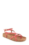 Aerosoles Leera Ankle Strap Flat Sandal In Coral Leather/cork