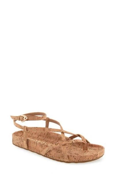 Aerosoles Leera Ankle Strap Flat Sandal In Natural Cork