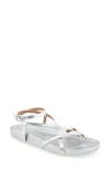 Aerosoles Leera Ankle Strap Flat Sandal In Silver Metallic Faux Leather