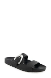 Aerosoles Lemon Flatform Slide Sandal In Black Pebbled Leather